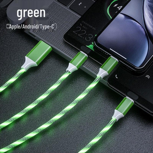 3 in 1 Green LED USB Cable Charging Cable Multi Charger iPhone Lightening Type C