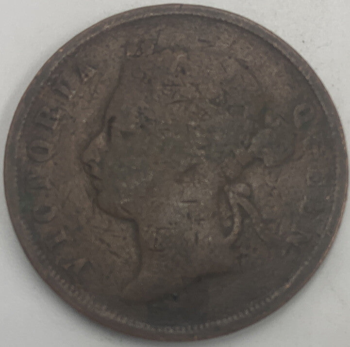1885 1 Cent Settlement Straights | Copper Coin | Victoria | Worn Grade | a525