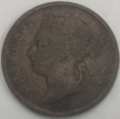 1885 1 Cent Settlement Straights | Copper Coin | Victoria | Worn Grade | a525