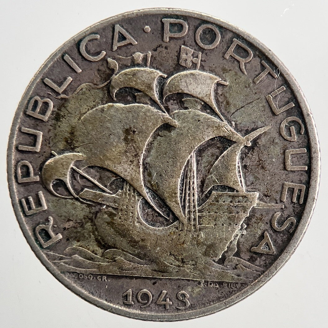 1943 Portugal 2.5 2 - 1/2 Escudos Silver Coin | Fine Collectable Grade | a9479