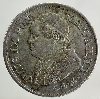 1868 Italy Papal States 10 Soldi Silver Coin | Very High Grade