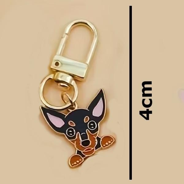 Mini Metal Black & Brown Chihuahua Dog Charm Keyring Keychain Gift UK