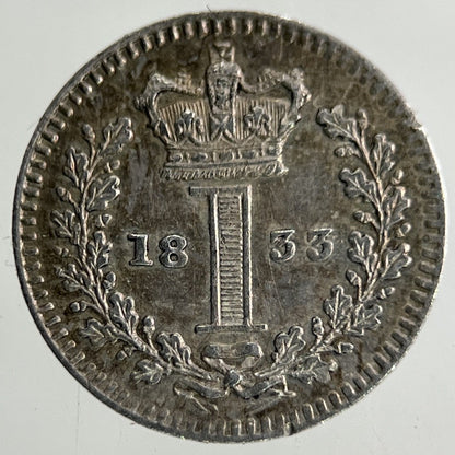 1833 William IV Maundy One - Pence Penny Silver Coin | Very High Grade