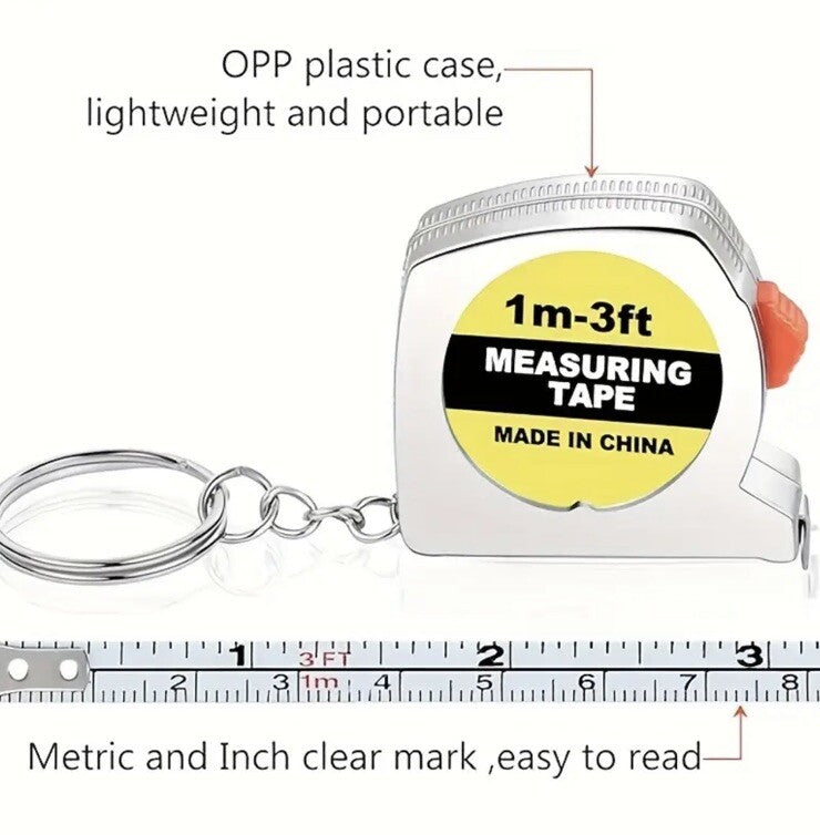 1 x Mini Tape - Measure 1 Metre / 100cm Shaped Keyring Premium Keychain Gift UK