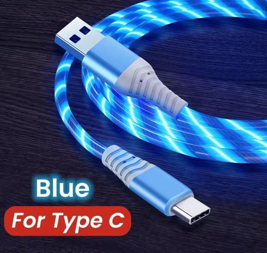 Type - C Blue Flowing LED USB Cable Charging Cable Multi Charger iPhone Type C