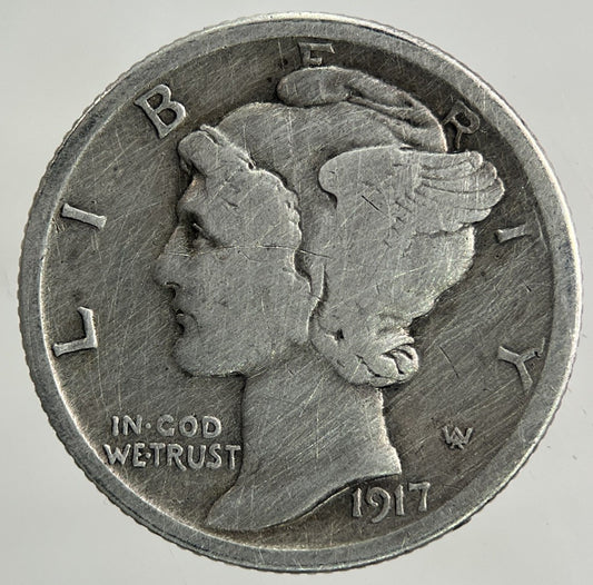 1917 - S US USA Mercury Dime Silver Coin | Collectable Grade