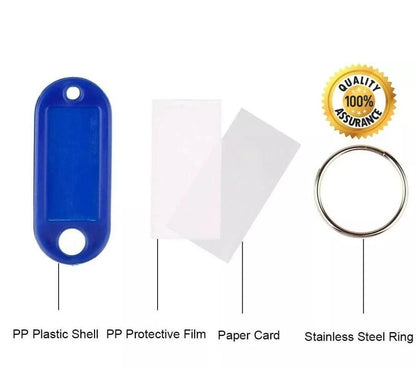 10 x White Plastic Key - Ring ID Tags Name Label Key Fob Tag - UK Stock