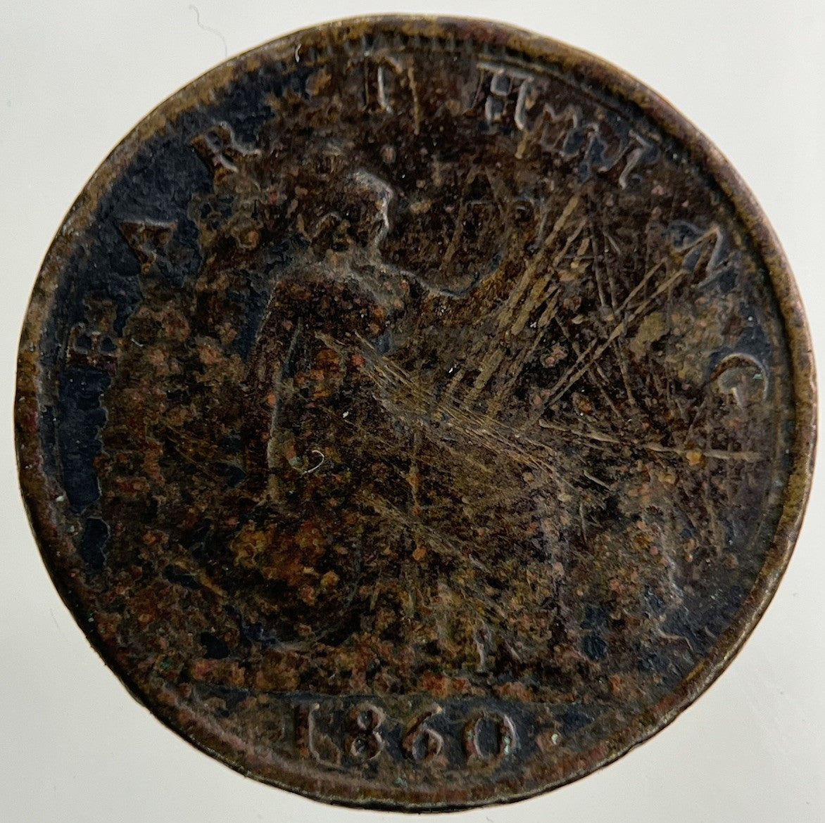 1860 Victoria Farthing Coin | Worn Grade