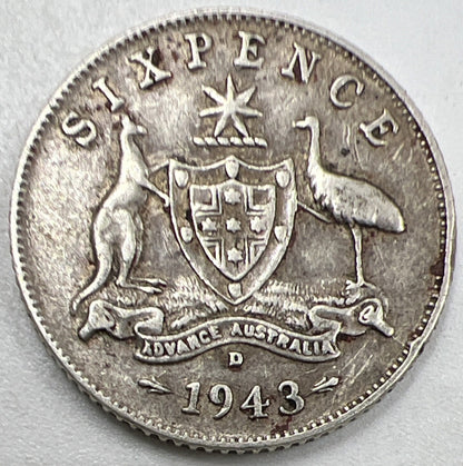 1943 - D Sixpence | Australia Silver Coin | Fine Collectable Grade | a976