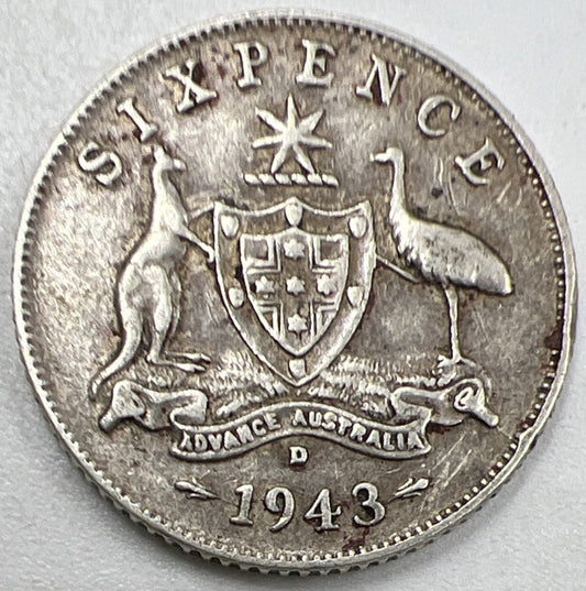 1943 - D Sixpence | Australia Silver Coin | Fine Collectable Grade | a976