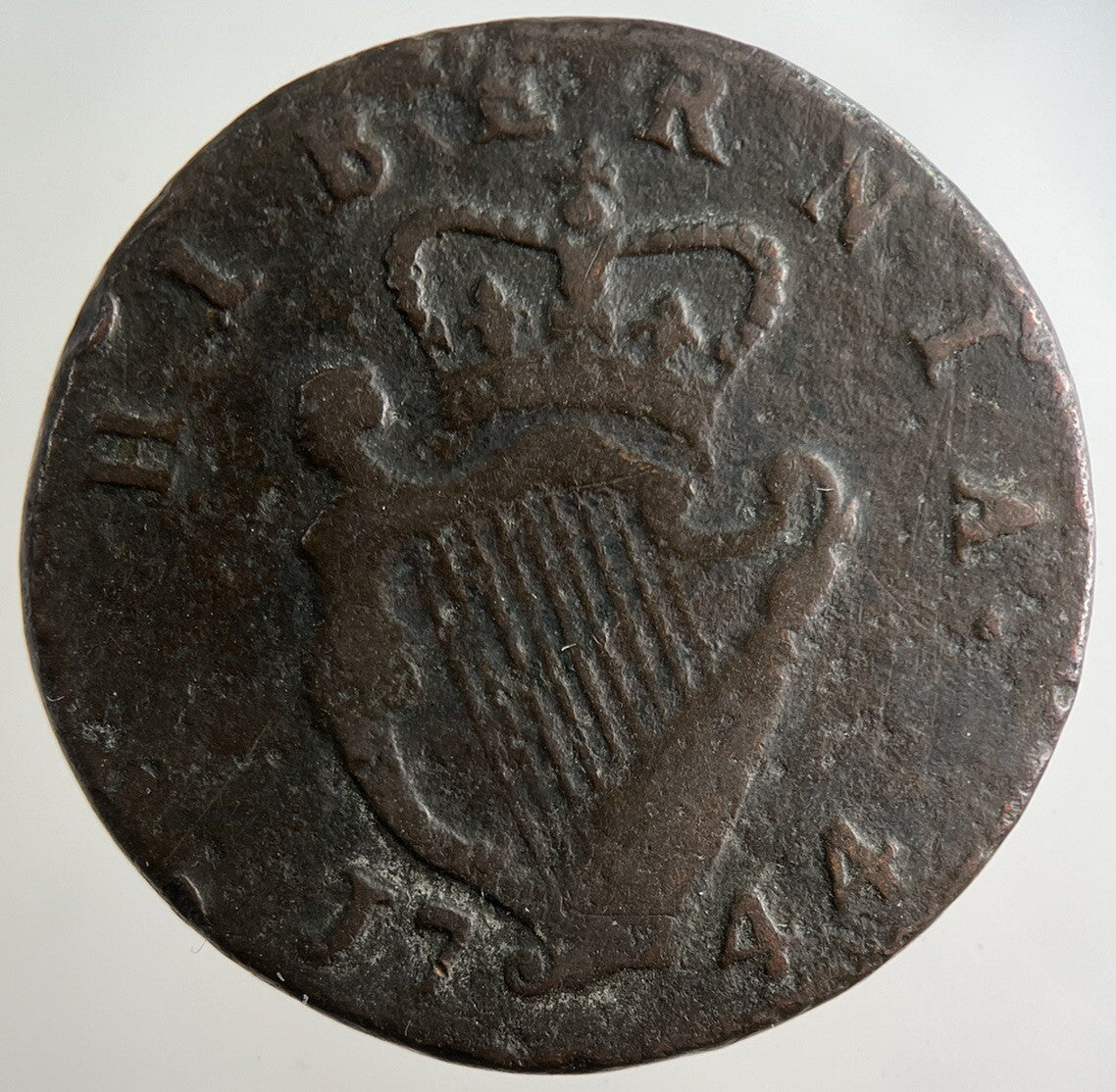 1744 Irish Half - Penny Coin | Fine Collectable Grade