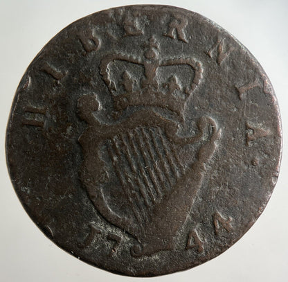 1744 Irish Half - Penny Coin | Fine Collectable Grade