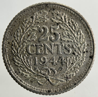 1944 Netherlands 25 Cents Silver Coin | Fine Collectable Grade