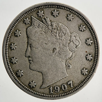 1907 US USA Barber 5 V Cents Coin | Fine Collectable Grade | a9517