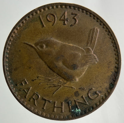 1943 George VI Wren Farthing Coin | Fine Collectable Grade