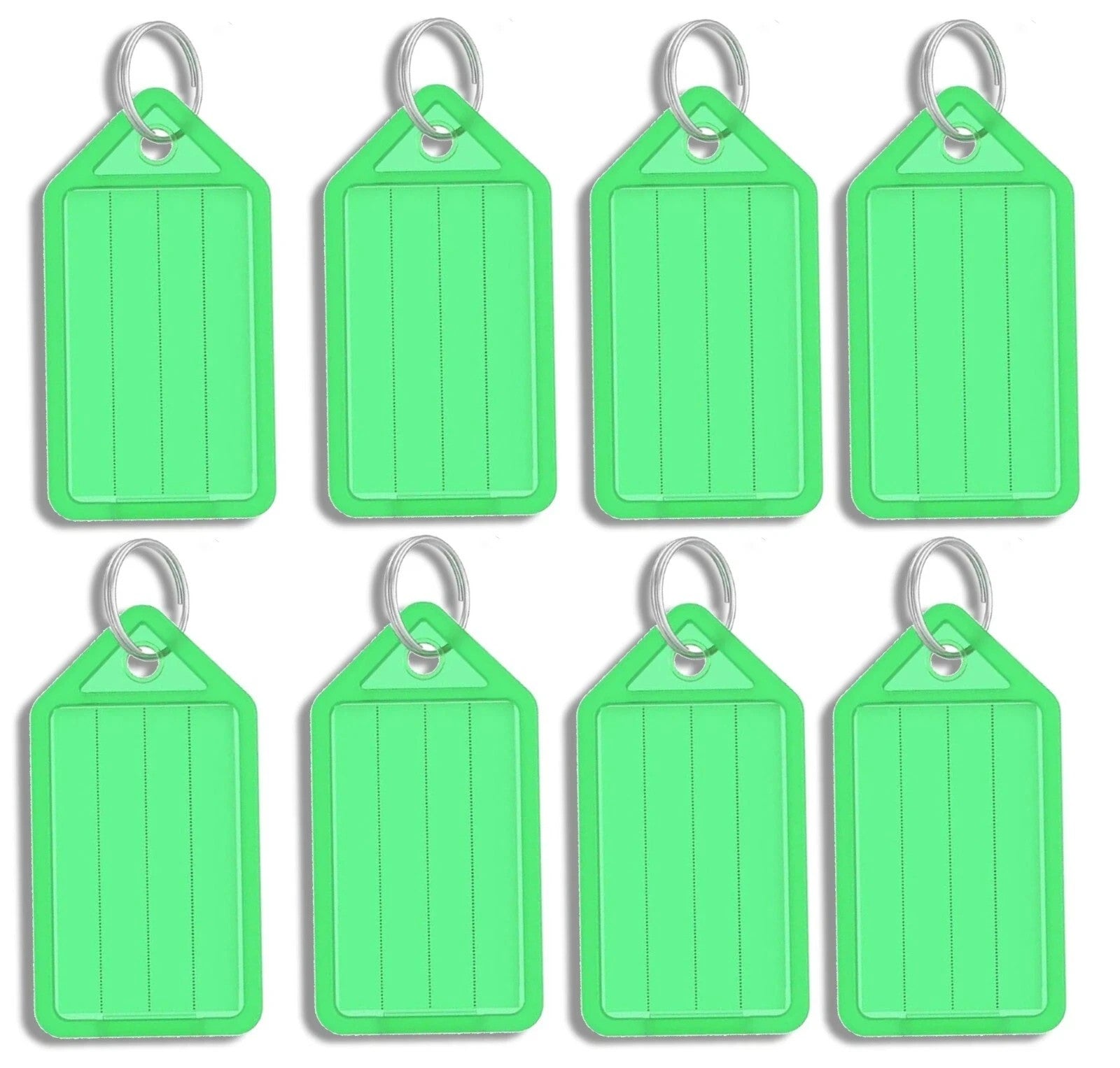 8 x Clear Green Large Plastic Key - Ring ID Tags Name Label Key Fob Tag - UK Stock