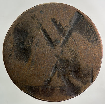 1875 Victoria One Penny Coin | Worn Grade