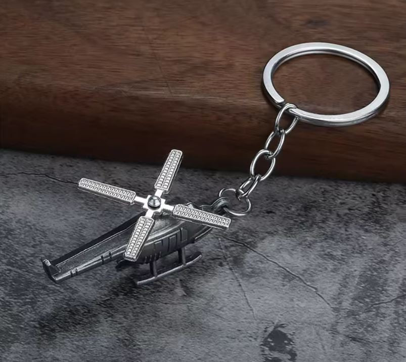 Mini Metal Helicopter With Rotating Propeller Keyring Premium Keychain Gift UK