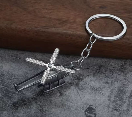 Mini Metal Helicopter With Rotating Propeller Keyring Premium Keychain Gift UK