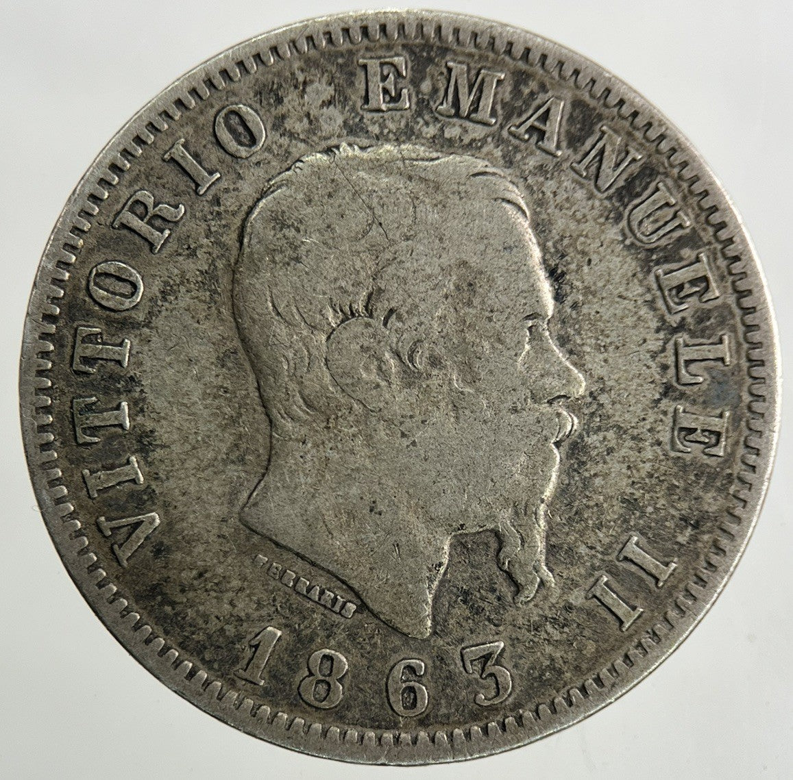 1863 Italy 1 Lira Lire Silver Coin | Fine Collectable Grade
