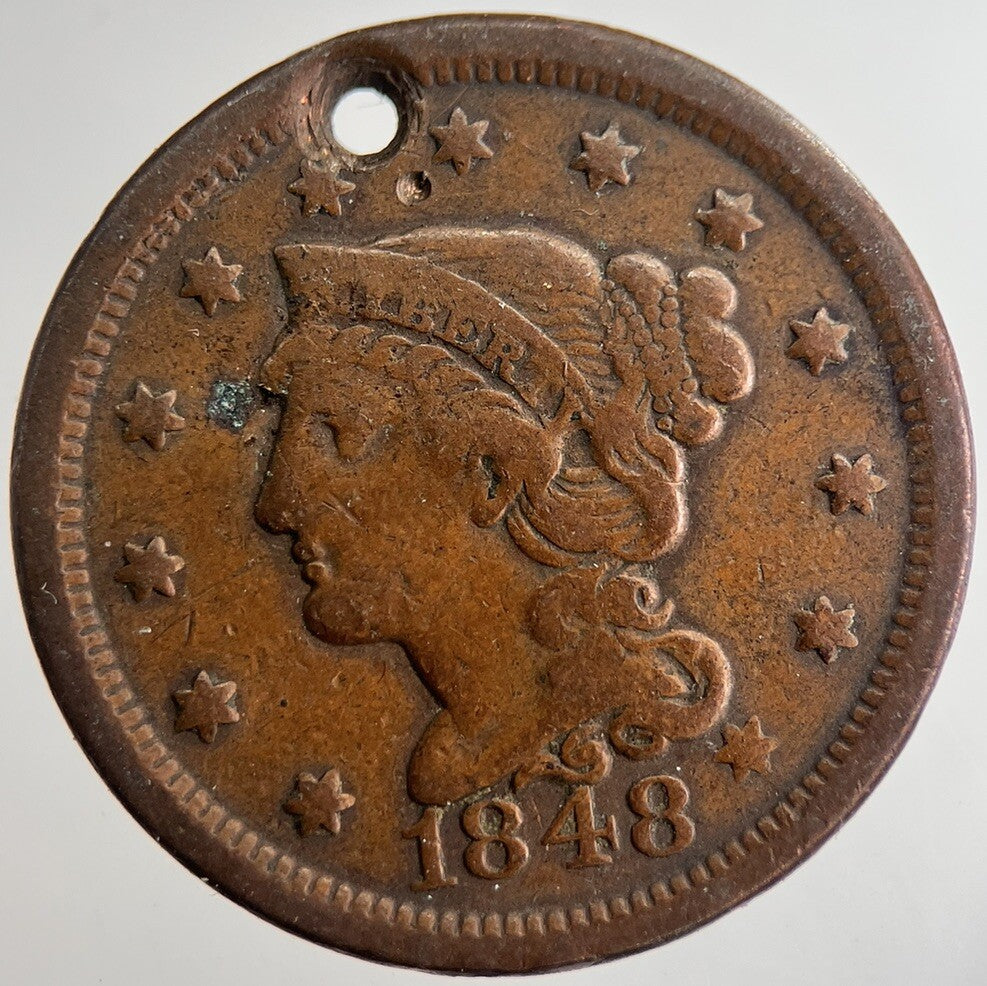 1848 US USA Large 1 One Cent Coin | Fine Collectable Grade | a8972