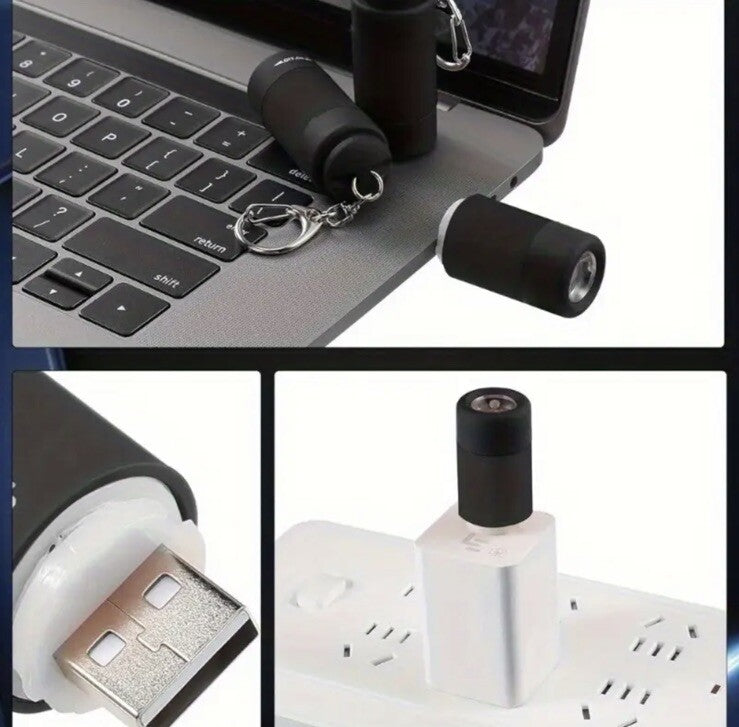 Mini Black Torch Flash - Light Rechargeable USB Keyring Premium Keychain Gift UK
