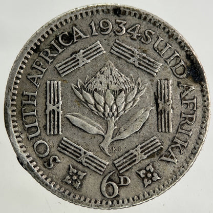 1934 South Africa Sixpence Silver Coin | Fine Collectable Grade