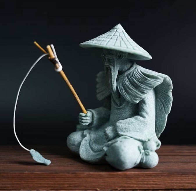 Mini Stone Japanese Fishing Stone Man Pond Statue Figurine Sculpture Gift UK