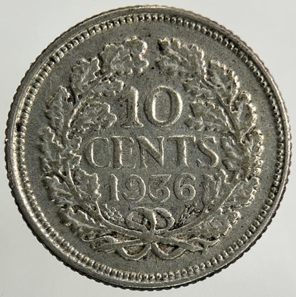 1936 Netherlands 10 Cents Silver Coin | Fine Collectable Grade