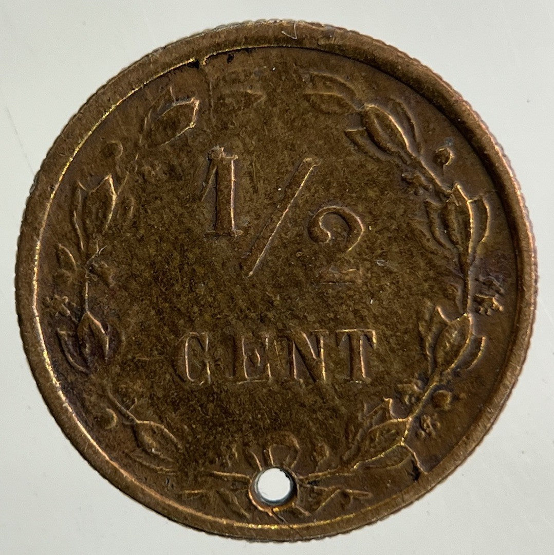 1884 Netherlands 1/2 Half Cent Coin | Fine Collectable Grade