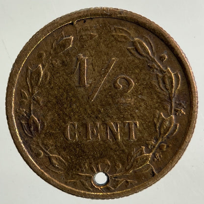 1884 Netherlands 1/2 Half Cent Coin | Fine Collectable Grade