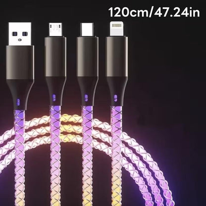 3 in 1 Multi - Colour RGB LED USB Cable Charging Charger iPhone Lightening Type C