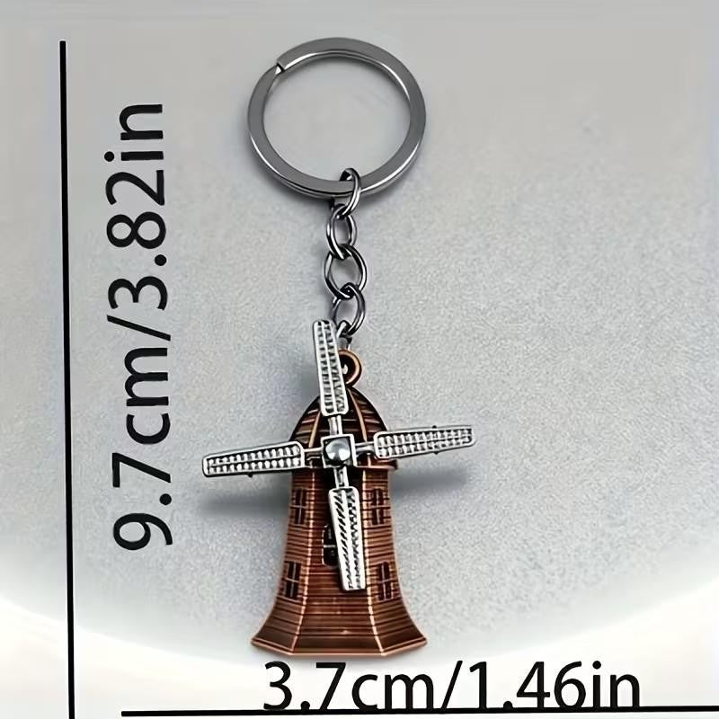 Retro Metal Dutch Windmill With Rotating Blades Keyring Premium Keychain Gift UK