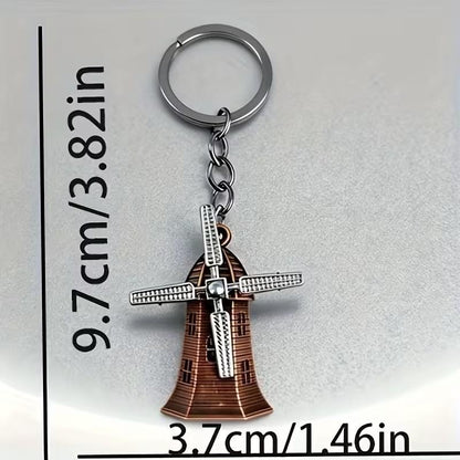 Retro Metal Dutch Windmill With Rotating Blades Keyring Premium Keychain Gift UK