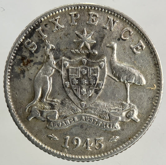 1945 Australia Sixpence Silver Coin | Fine Collectable Grade