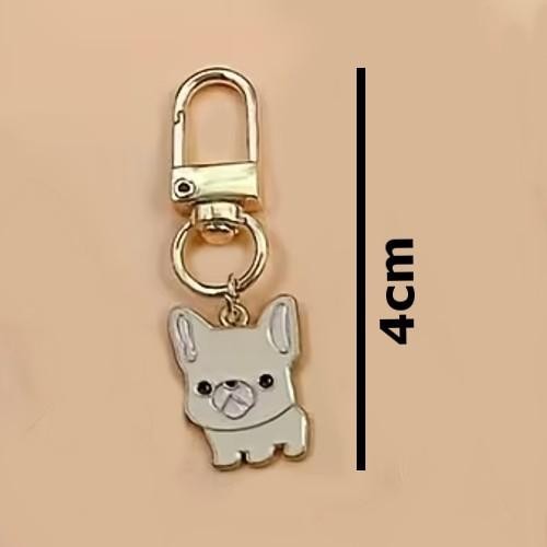 Mini Metal Cute Cream Chihuahua Dog Charm Keyring Keychain Gift UK