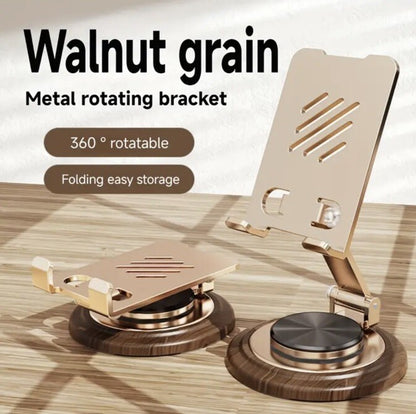 Gold Metal Phone Tablet iPad Adjustable View Angle Stand With A Wood Walnut Base