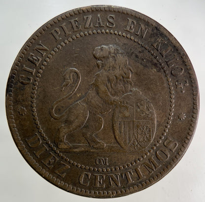 1870 Spain 10 Centimos Coin | Fine Collectable Grade