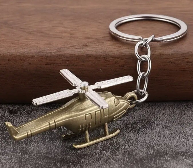 Mini Metal Helicopter With Rotating Propeller Keyring Premium Keychain Gift UK
