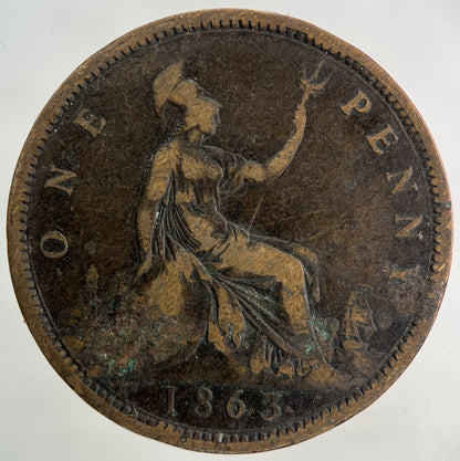 1863 Victoria One Penny Coin | Fine Collectable Grade