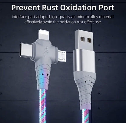 LED 3 in 1 USB A To Type C iPhone Lightening Micro - USB Cable Fast Charger 1M