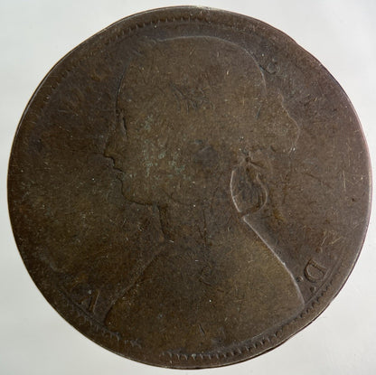 1872 Victoria One Penny Coin | Worn Grade