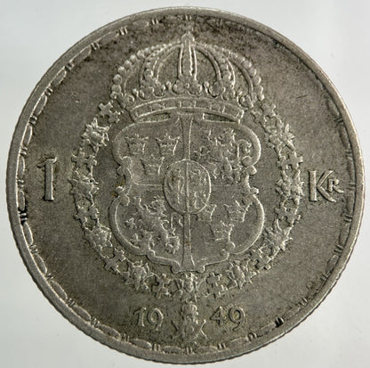 1949 Sweden 1 Krona Silver Coin | Fine Collectable Grade