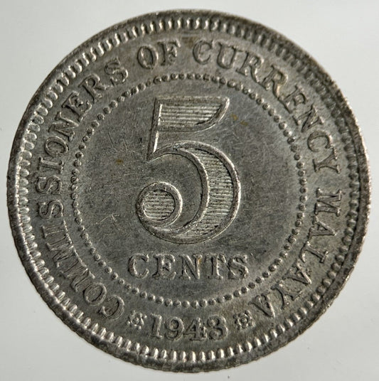 1943 Malaya Settlement Straits 5 Cents Coin | Fine Collectable Grade