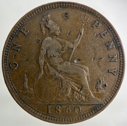 1860 Victoria One Penny Coin | Fine Collectable Grade