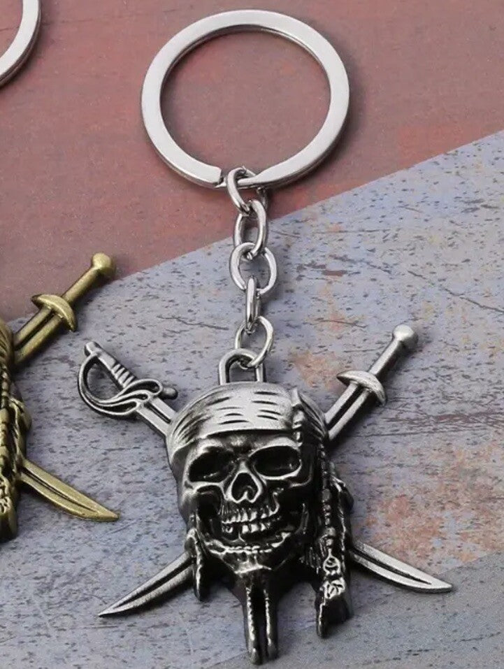 Mini Metal Pirate Skull Shaped Keyring Premium Keychain Gift UK