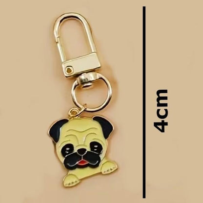 Mini Metal Pug Dog Charm Keyring Keychain Gift UK
