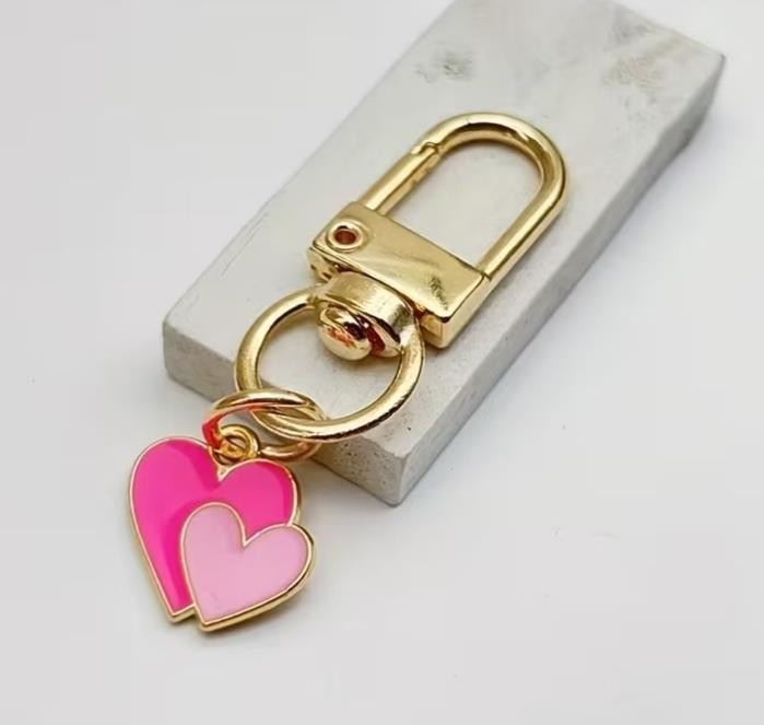 Mini Metal Cute Pink Love Hearts Charm Keyring Keychain Gift UK