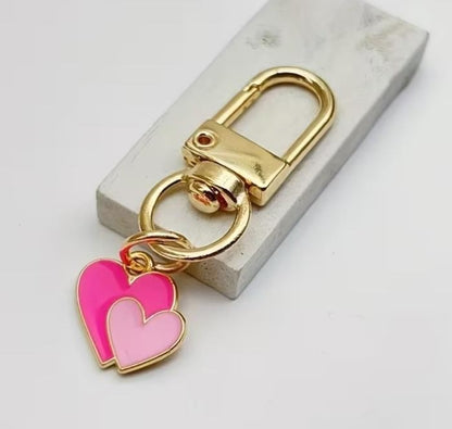 Mini Metal Cute Pink Love Hearts Charm Keyring Keychain Gift UK