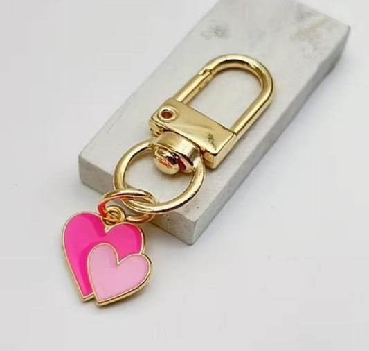 Mini Metal Cute Pink Love Hearts Charm Keyring Keychain Gift UK